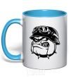 Mug with a colored handle Bulldog biker sky-blue фото