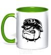 Mug with a colored handle Bulldog biker kelly-green фото