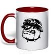 Mug with a colored handle Bulldog biker red фото