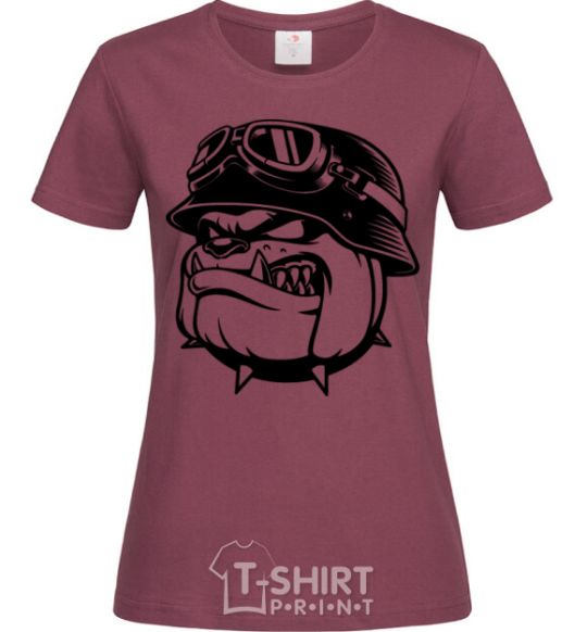 Women's T-shirt Bulldog biker burgundy фото
