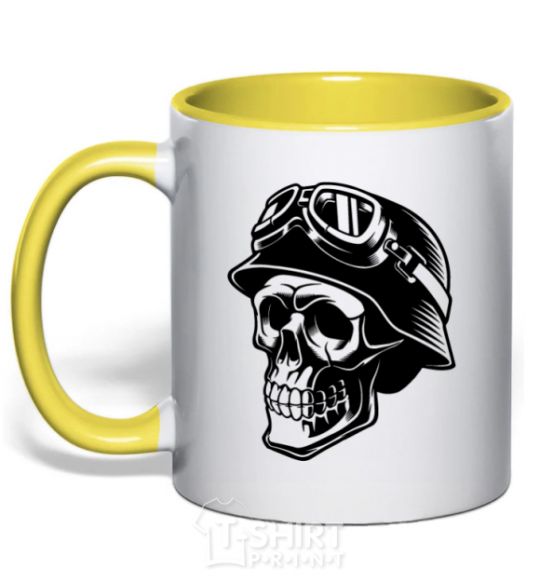 Mug with a colored handle Motorcycle rider yellow фото