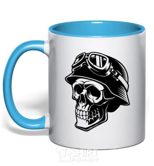 Mug with a colored handle Motorcycle rider sky-blue фото