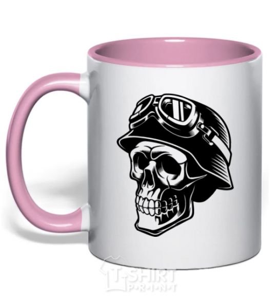 Mug with a colored handle Motorcycle rider light-pink фото