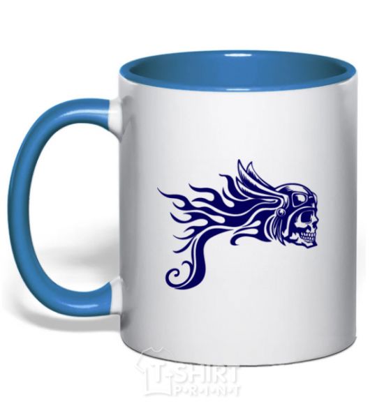 Mug with a colored handle Motor skull royal-blue фото