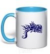 Mug with a colored handle Motor skull sky-blue фото