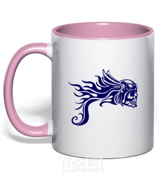 Mug with a colored handle Motor skull light-pink фото