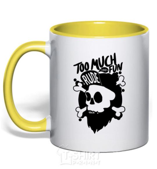 Mug with a colored handle Bearded skull yellow фото