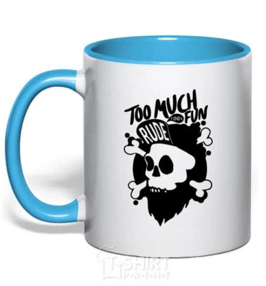 Mug with a colored handle Bearded skull sky-blue фото