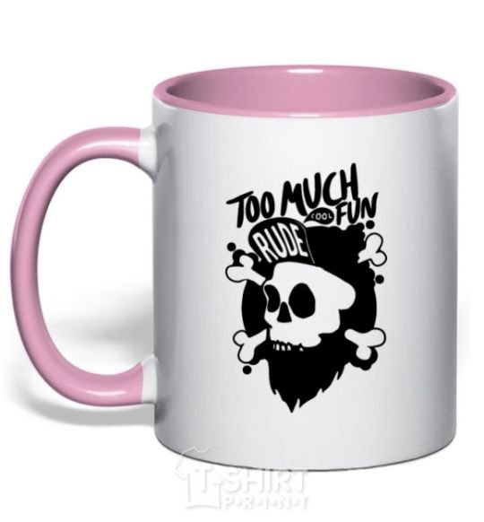 Mug with a colored handle Bearded skull light-pink фото