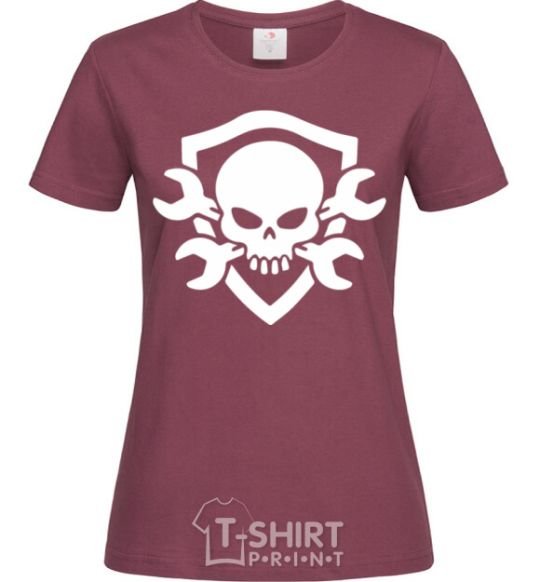 Women's T-shirt Skull sign burgundy фото