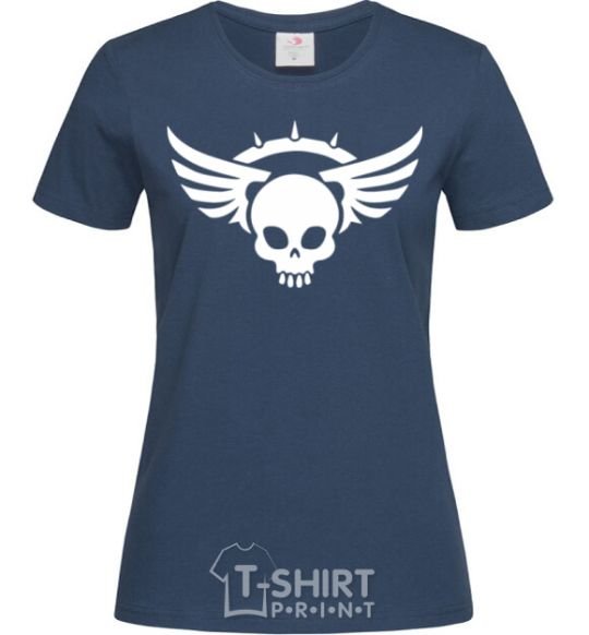 Women's T-shirt Skull sign wings navy-blue фото