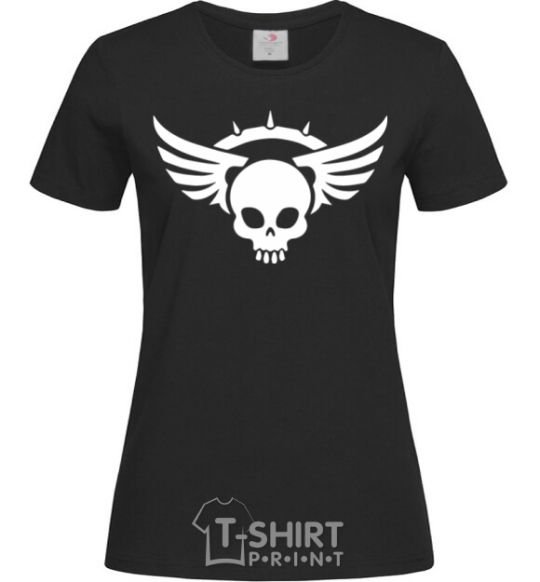 Women's T-shirt Skull sign wings black фото