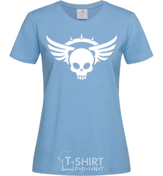 Women's T-shirt Skull sign wings sky-blue фото