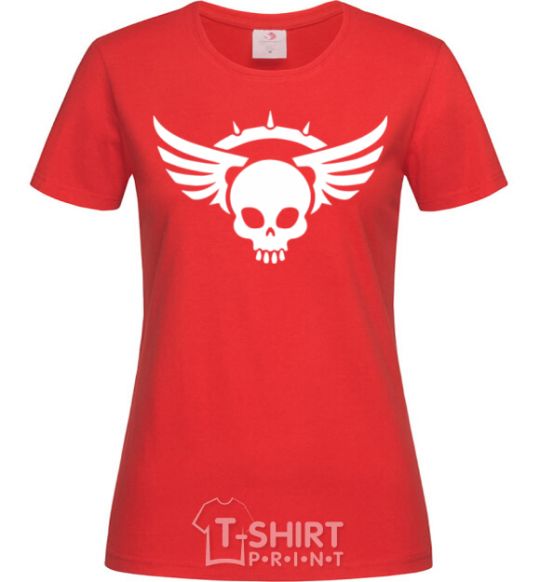 Women's T-shirt Skull sign wings red фото