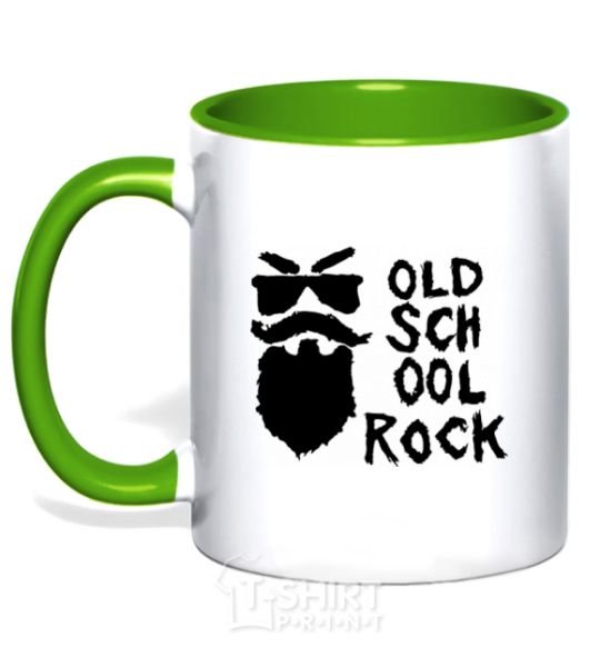 Mug with a colored handle Old school rock kelly-green фото