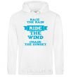 Men`s hoodie Race the rain ride the wind chase the sunset White фото