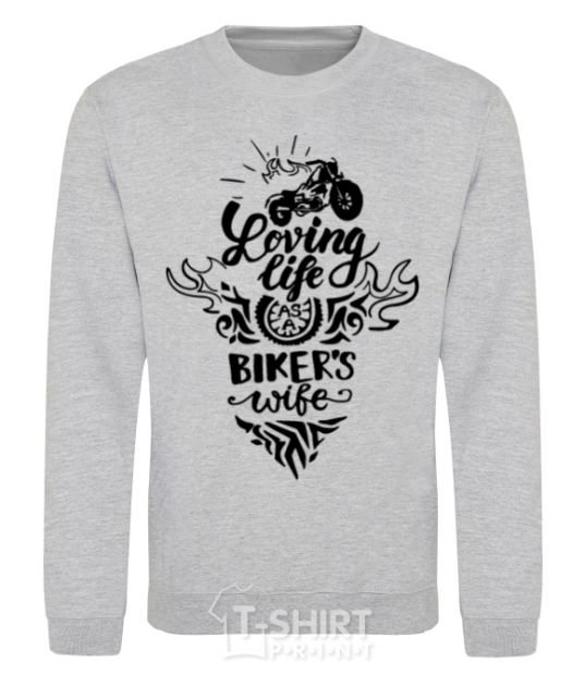 Sweatshirt Loving life as a bikers wife sport-grey фото