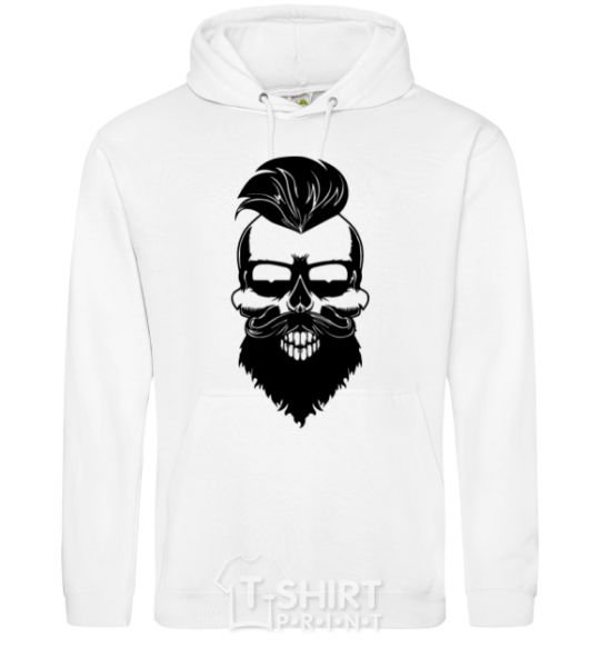 Men`s hoodie Skull biker White фото