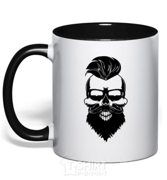 Mug with a colored handle Skull biker black фото