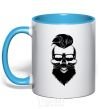 Mug with a colored handle Skull biker sky-blue фото