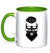 Mug with a colored handle Skull biker kelly-green фото