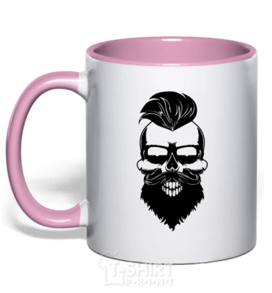 Mug with a colored handle Skull biker light-pink фото