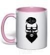 Mug with a colored handle Skull biker light-pink фото