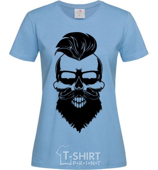 Women's T-shirt Skull biker sky-blue фото