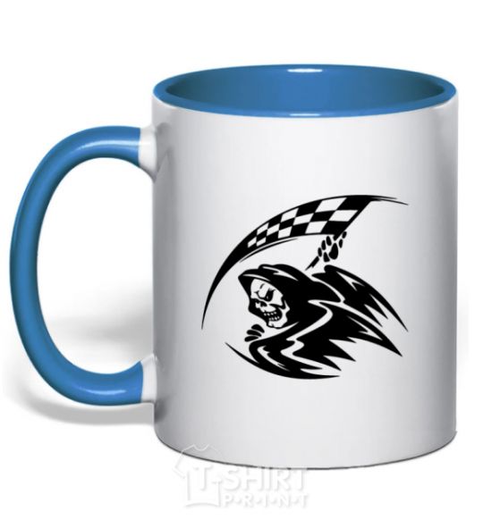 Mug with a colored handle Black death royal-blue фото