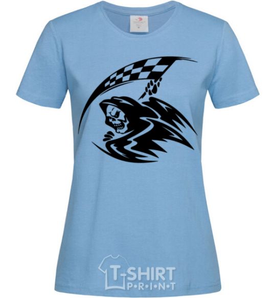 Women's T-shirt Black death sky-blue фото