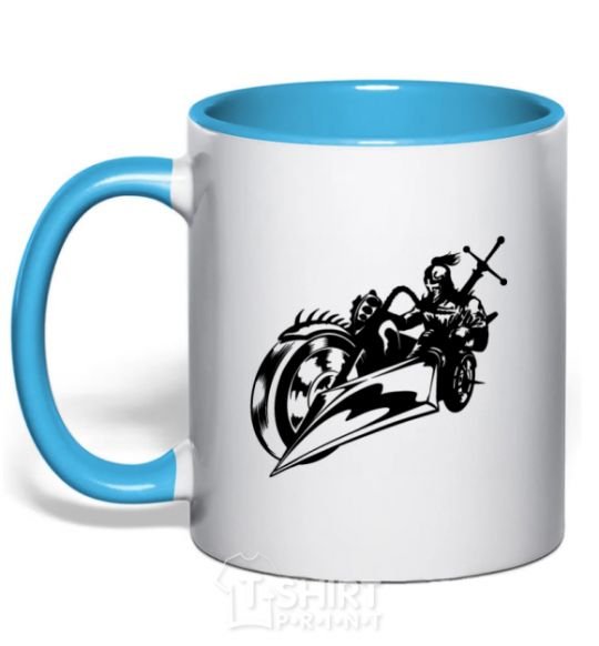 Mug with a colored handle Fantasy rider sky-blue фото
