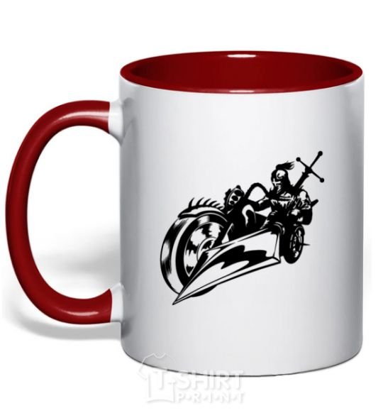 Mug with a colored handle Fantasy rider red фото
