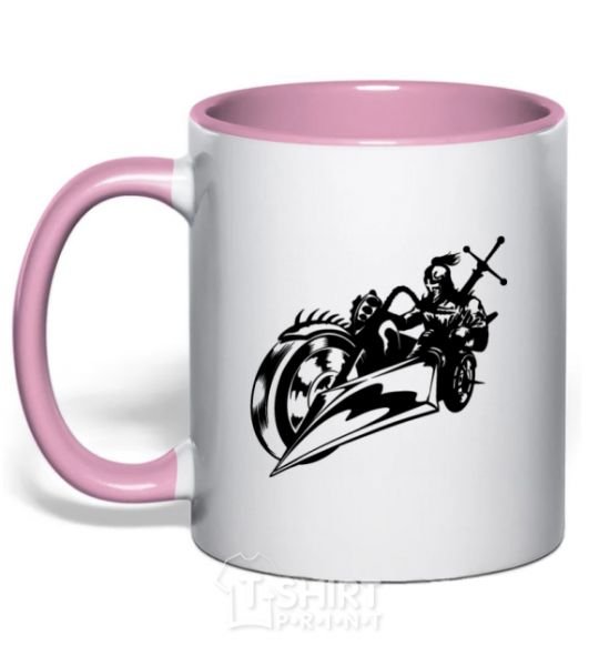 Mug with a colored handle Fantasy rider light-pink фото