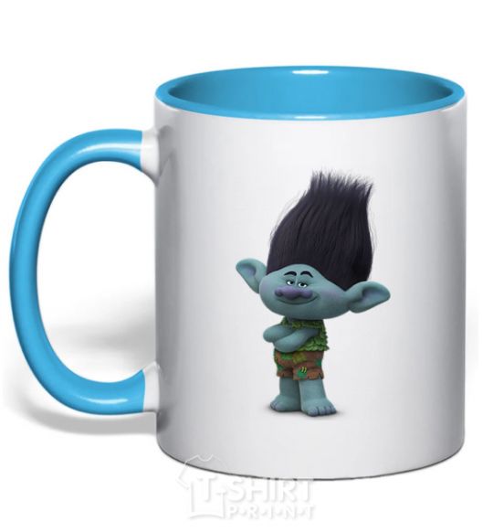 Mug with a colored handle Branch sky-blue фото