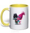 Mug with a colored handle Branch and Poppy yellow фото