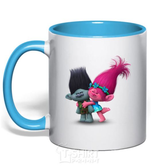 Mug with a colored handle Branch and Poppy sky-blue фото
