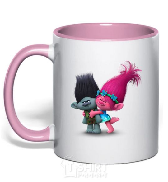 Mug with a colored handle Branch and Poppy light-pink фото
