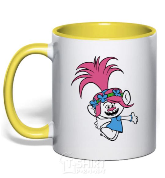 Mug with a colored handle Poppy Trolls yellow фото
