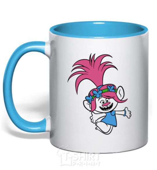 Mug with a colored handle Poppy Trolls sky-blue фото