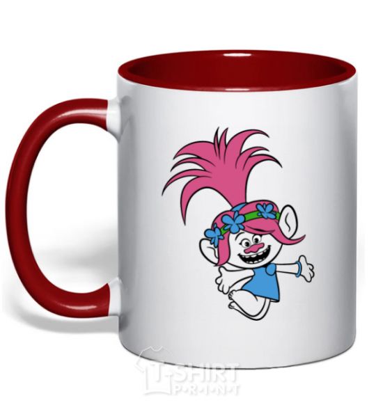 Mug with a colored handle Poppy Trolls red фото