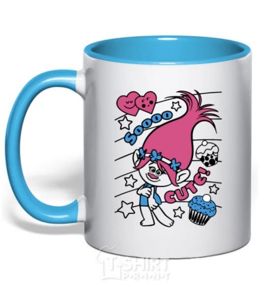 Mug with a colored handle Sooo cute sky-blue фото