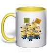 Mug with a colored handle Minions yellow фото