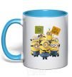 Mug with a colored handle Minions sky-blue фото