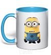 Mug with a colored handle Minion look sky-blue фото