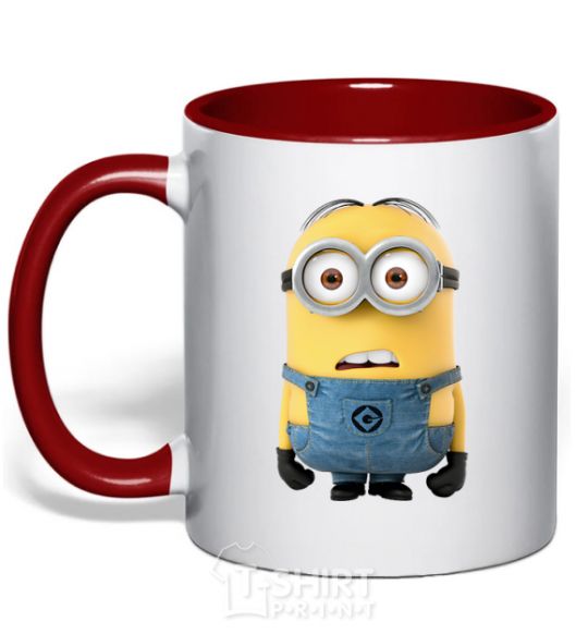 Mug with a colored handle Minion look red фото