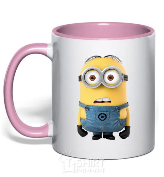 Mug with a colored handle Minion look light-pink фото