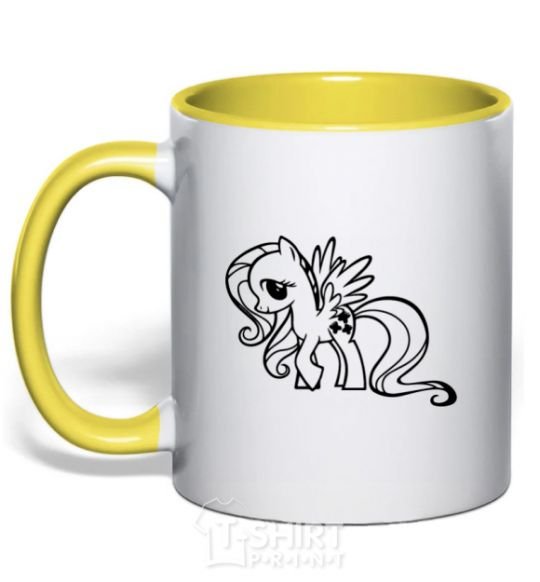 Mug with a colored handle Flutershy yellow фото