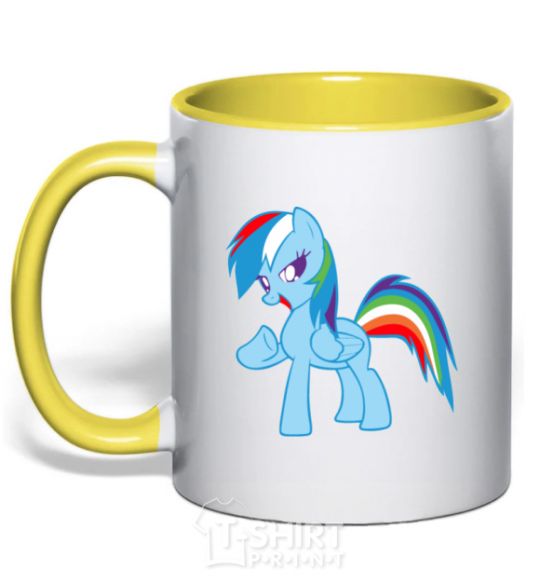 Mug with a colored handle Rainbow pony yellow фото