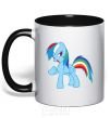 Mug with a colored handle Rainbow pony black фото