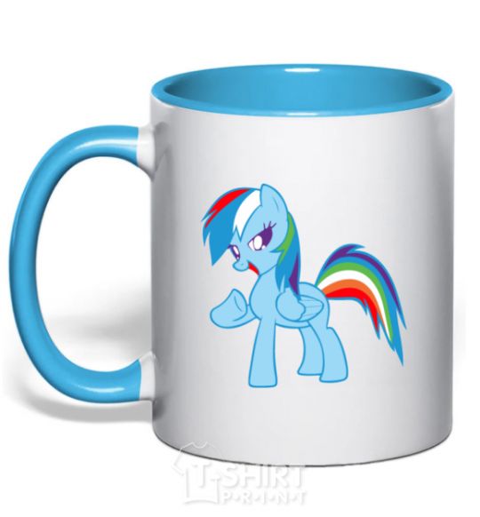 Mug with a colored handle Rainbow pony sky-blue фото